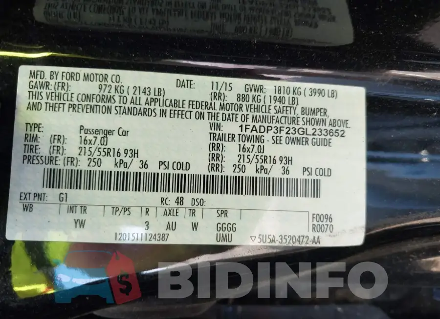 1FADP3F23GL233652 Photo# 9