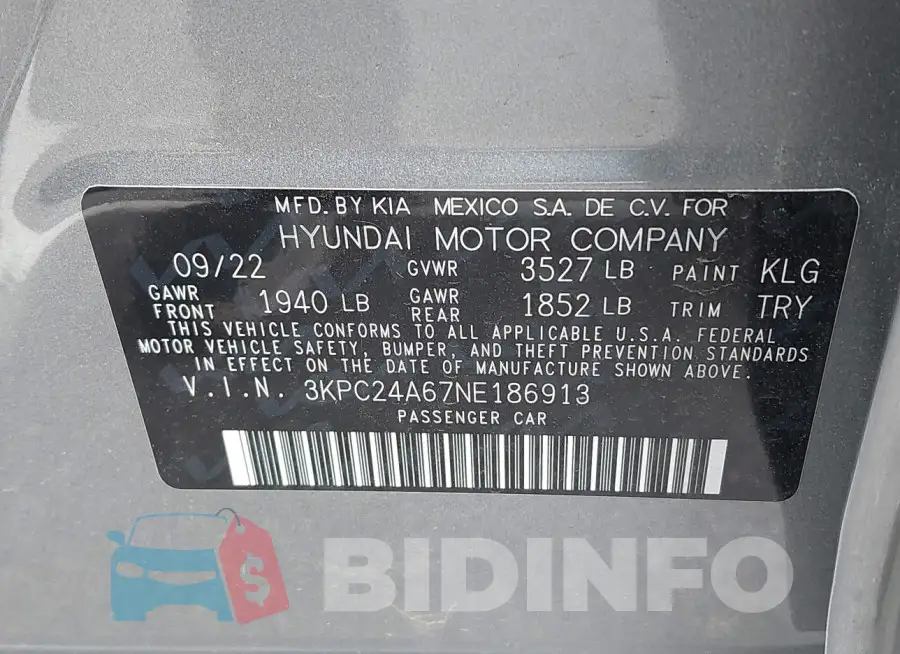 3KPC24A67NE186913 Photo# 9