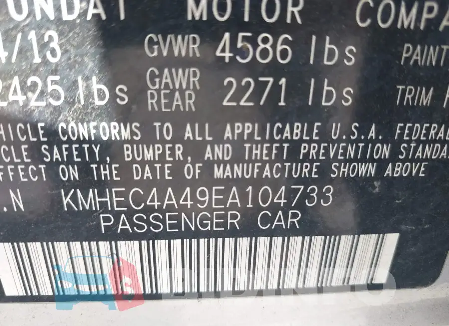 KMHEC4A49EA104733 Photo# 9