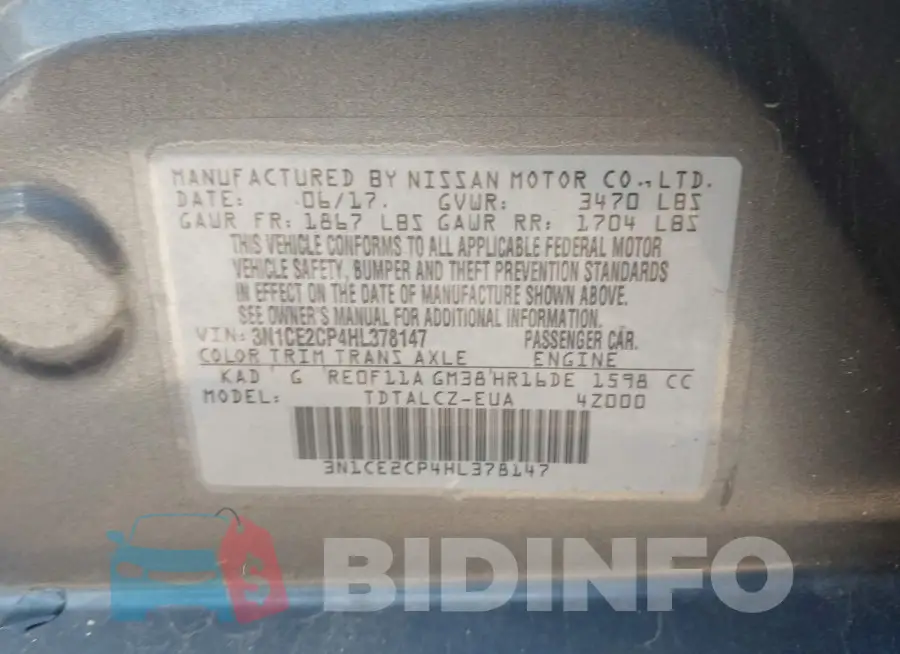 3N1CE2CP4HL378147 Photo# 9