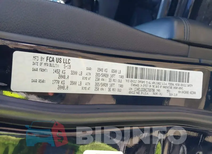 1C4RDJDG9KC769798 Photo# 9