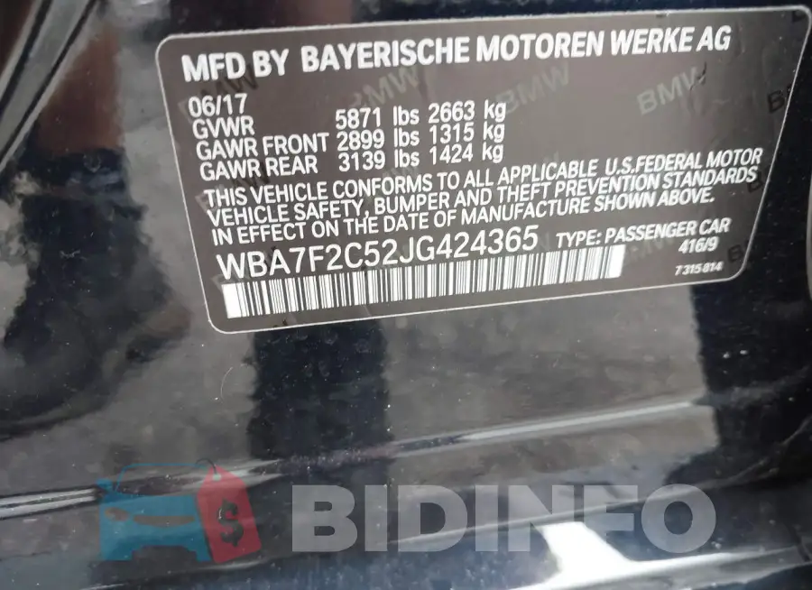 WBA7F2C52JG424365 Photo# 9