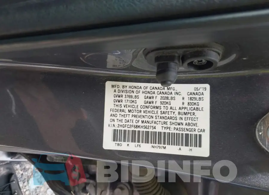 2HGFC2F68KH562754 Photo# 9