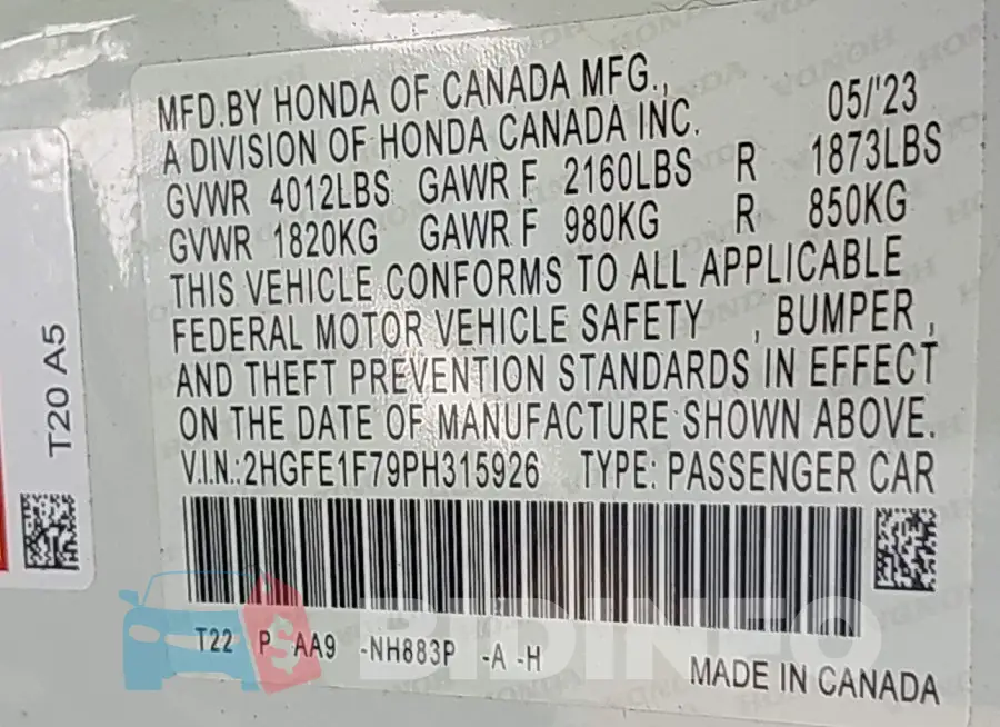 2HGFE1F79PH315926 Photo# 9