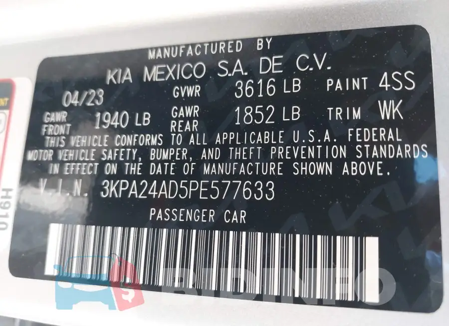 3KPA24AD5PE577633 Photo# 9