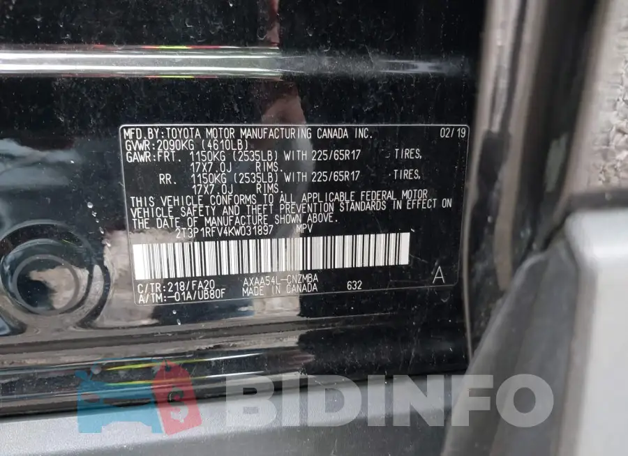 2T3P1RFV4KW031897 Photo# 9