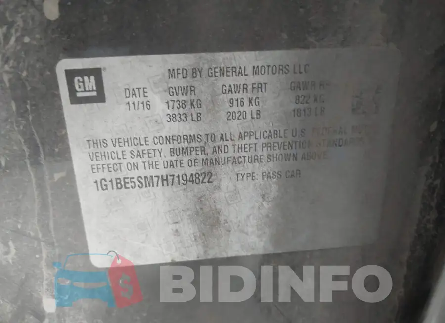 1G1BE5SM7H7194822 Photo# 9