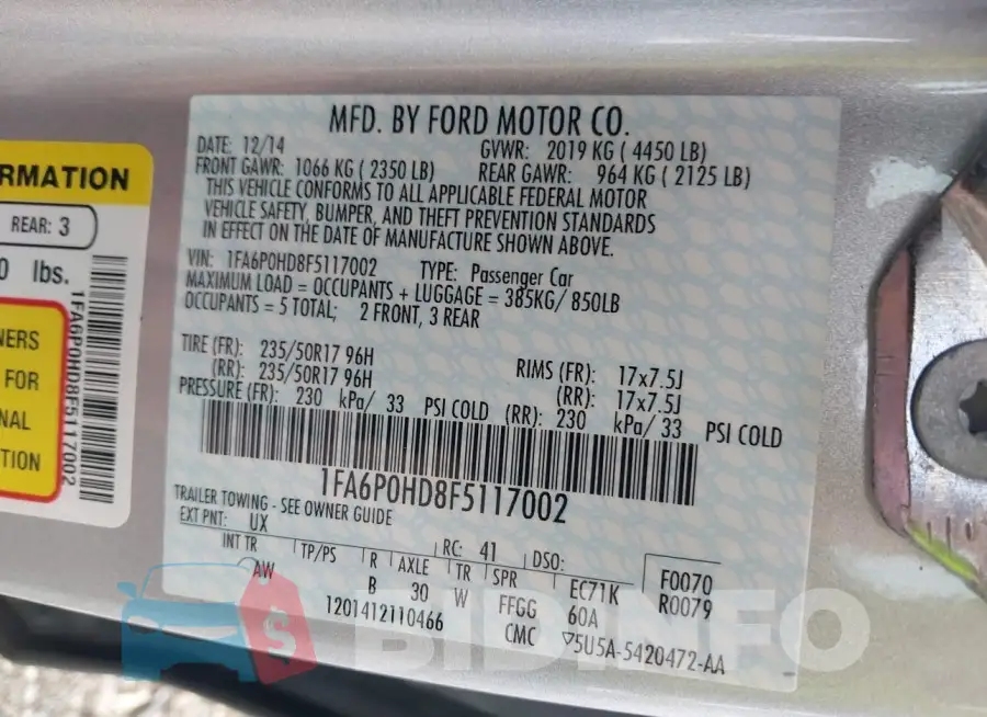1FA6P0HD8F5117002 Photo# 9