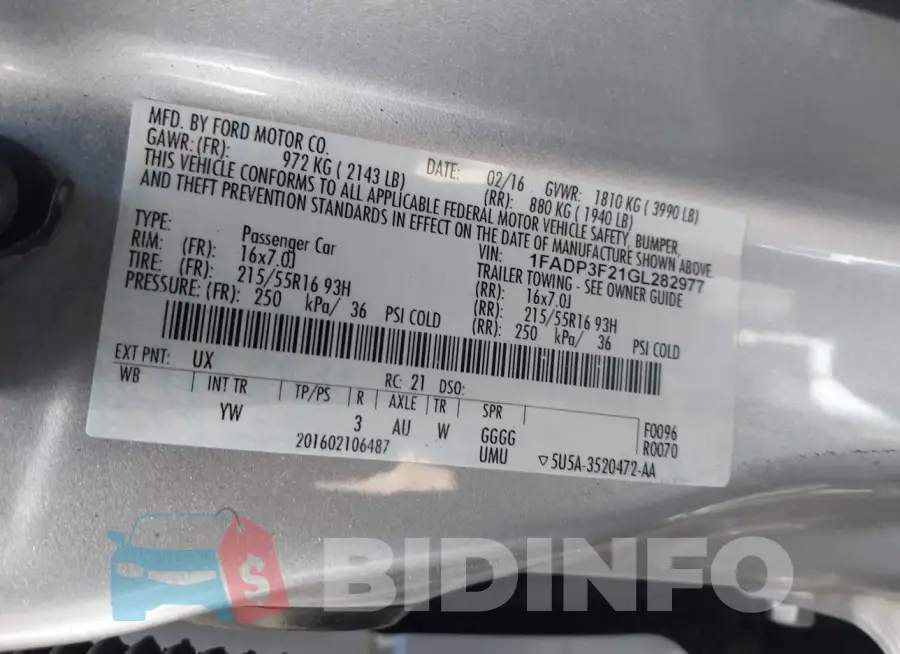 1FADP3F21GL282977 Photo# 9