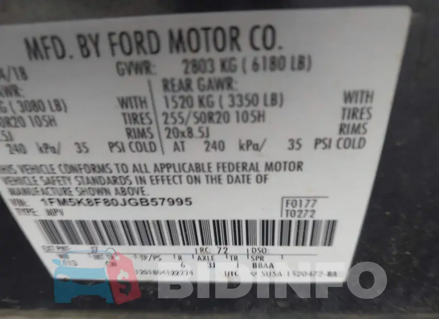 1FM5K8F80JGB57995 Photo# 9