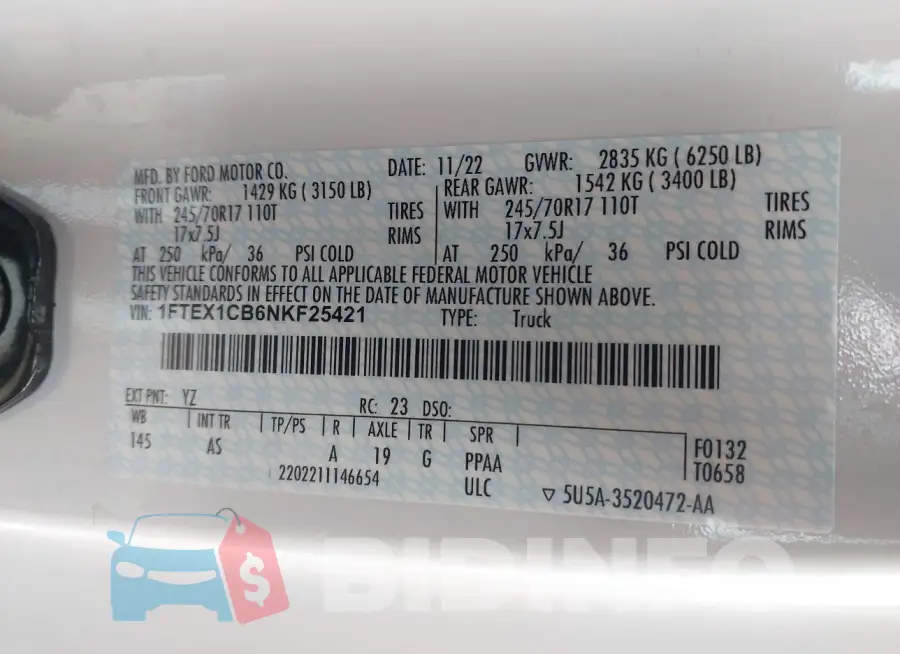 1FTEX1CB6NKF25421 Photo# 9