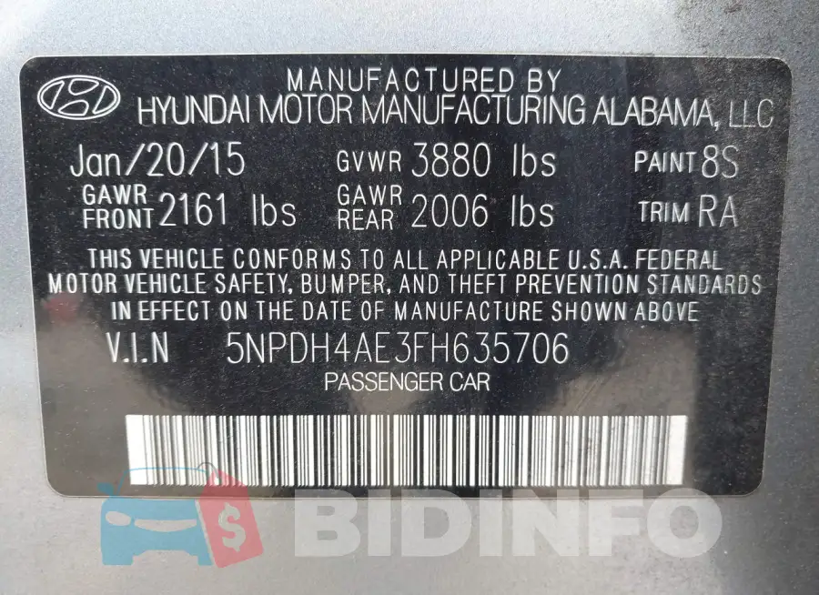 5NPDH4AE3FH635706 Photo# 9