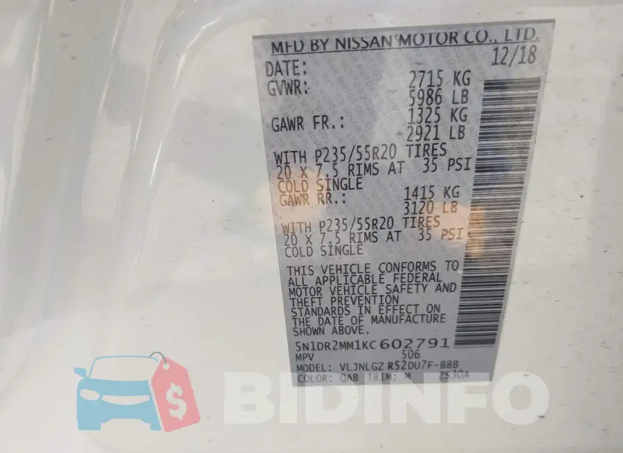 5N1DR2MM1KC602791 Photo# 9