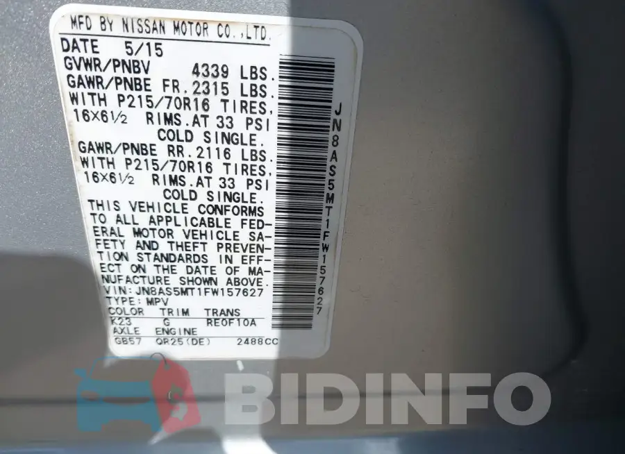 JN8AS5MT1FW157627 Photo# 9