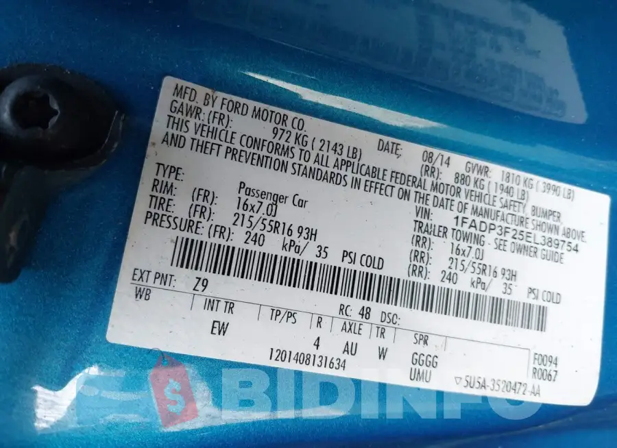 1FADP3F25EL389754 Photo# 9
