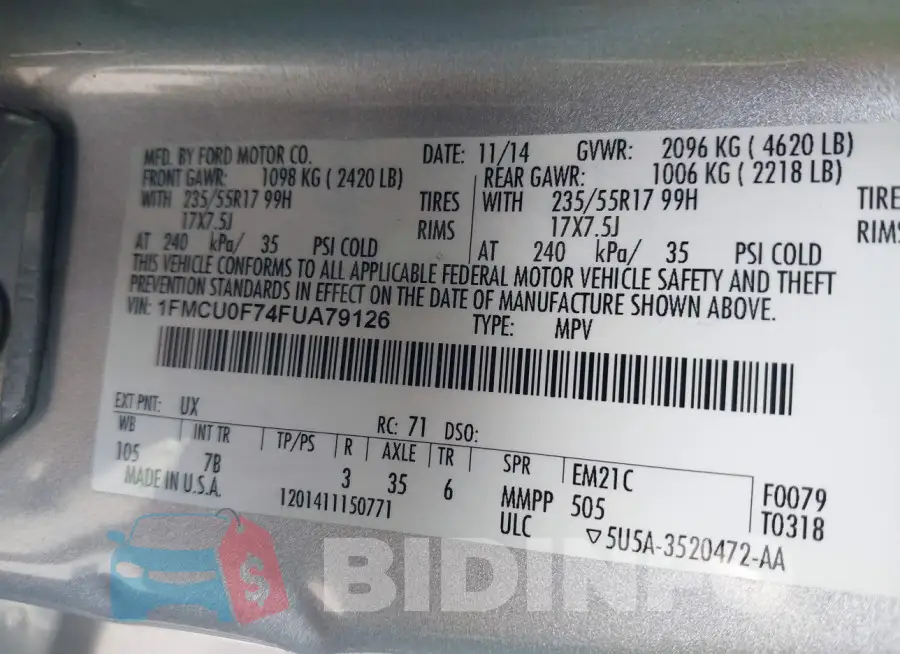 1FMCU0F74FUA79126 Photo# 9