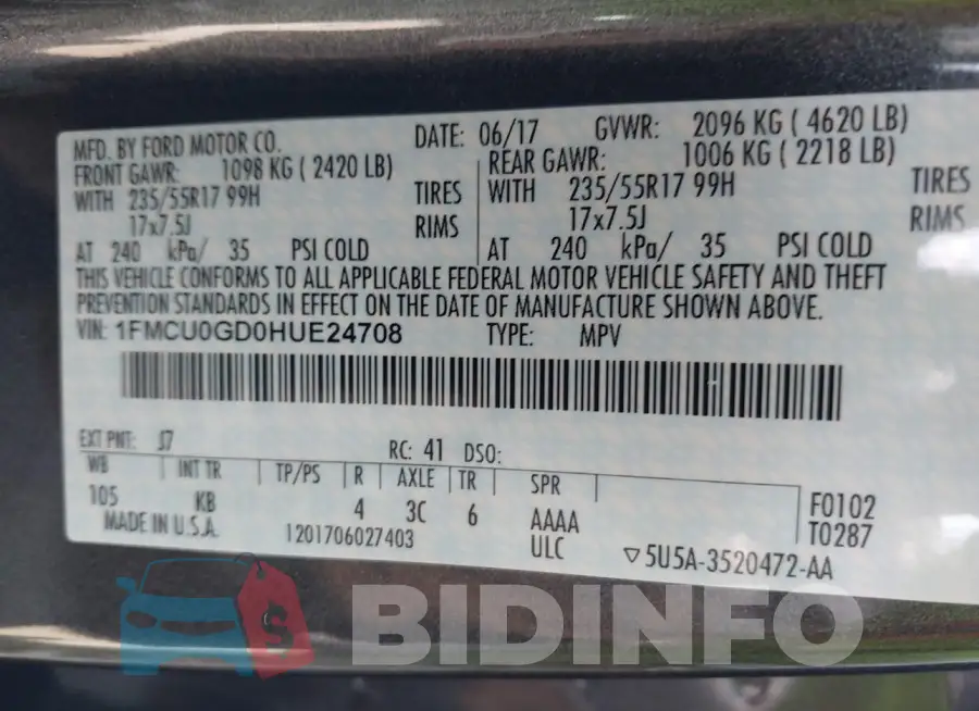1FMCU0GD0HUE24708 Photo# 9