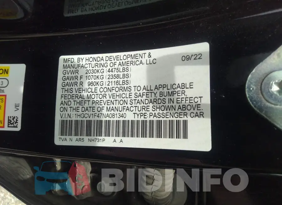1HGCV1F47NA081340 Photo# 9