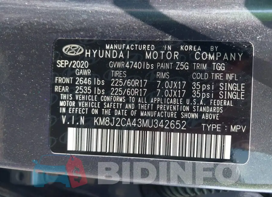 KM8J2CA43MU342652 Photo# 9