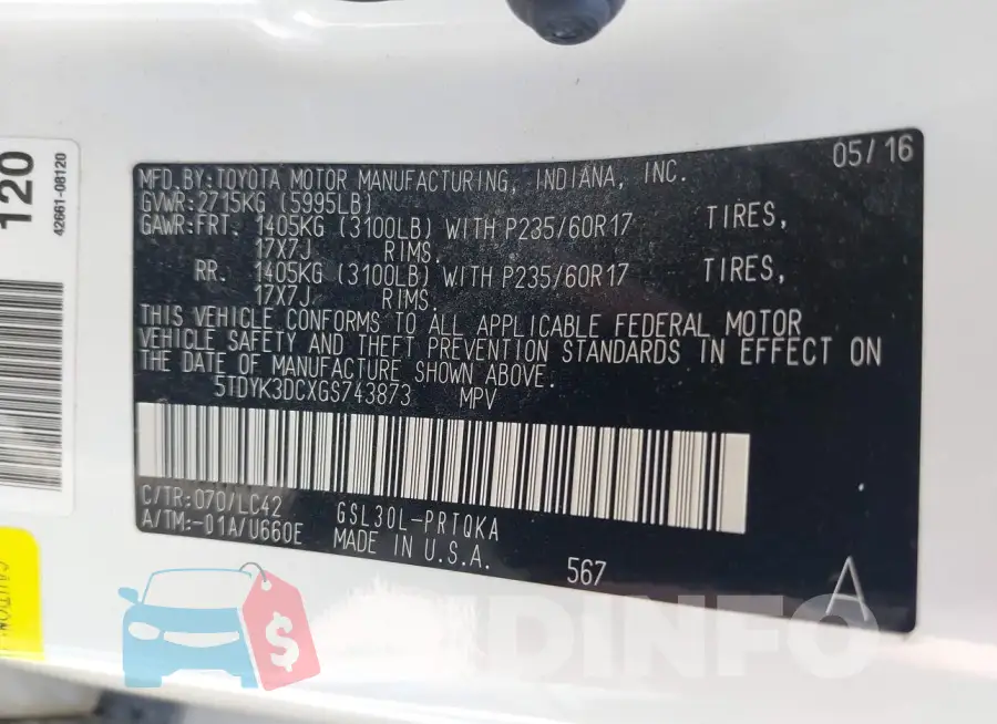 5TDYK3DCXGS743873 Photo# 9