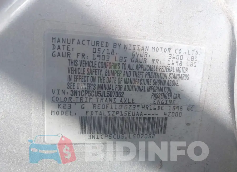 3N1CP5CU5JL507052 Photo# 9