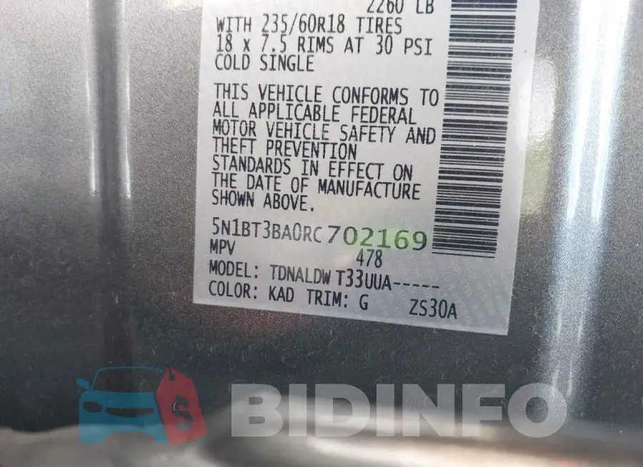 5N1BT3BA0RC702169 Photo# 9