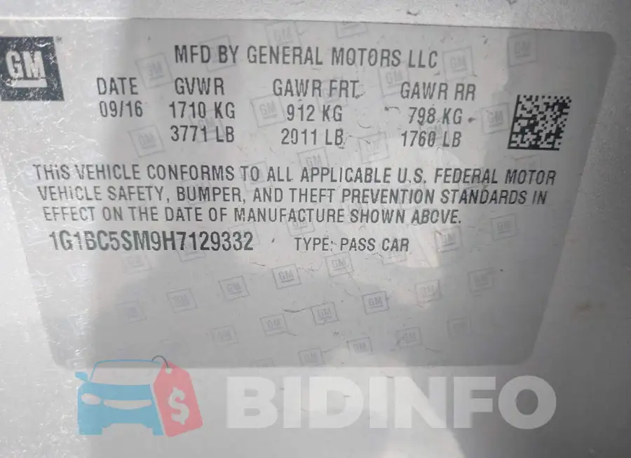 1G1BC5SM9H7129332 Photo# 9