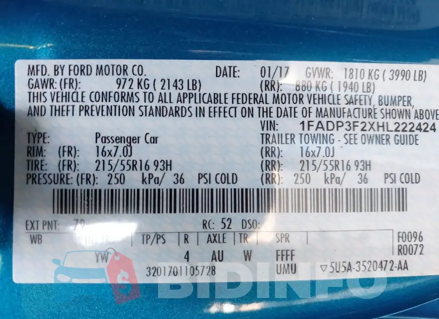 1FADP3F2XHL222424 Photo# 9