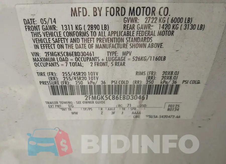 2FMGK5C86EBD30461 Photo# 9