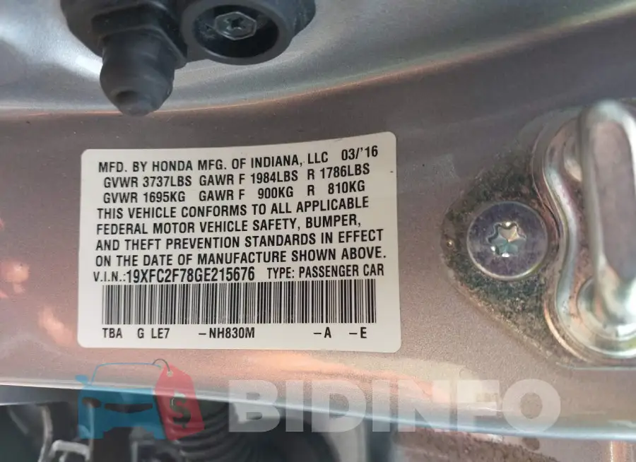 19XFC2F78GE215676 Photo# 9