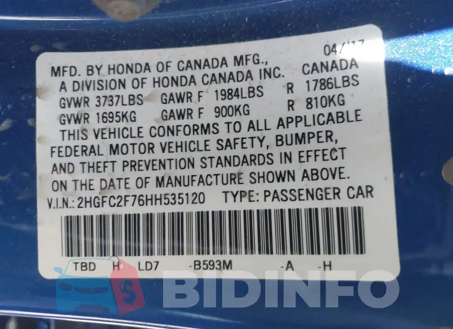 2HGFC2F76HH535120 Photo# 9