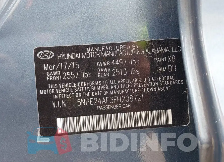 5NPE24AF3FH208721 Photo# 9