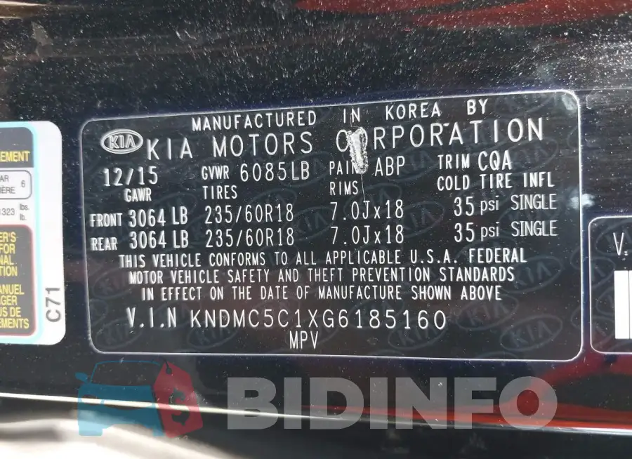 KNDMC5C1XG6185160 Photo# 9