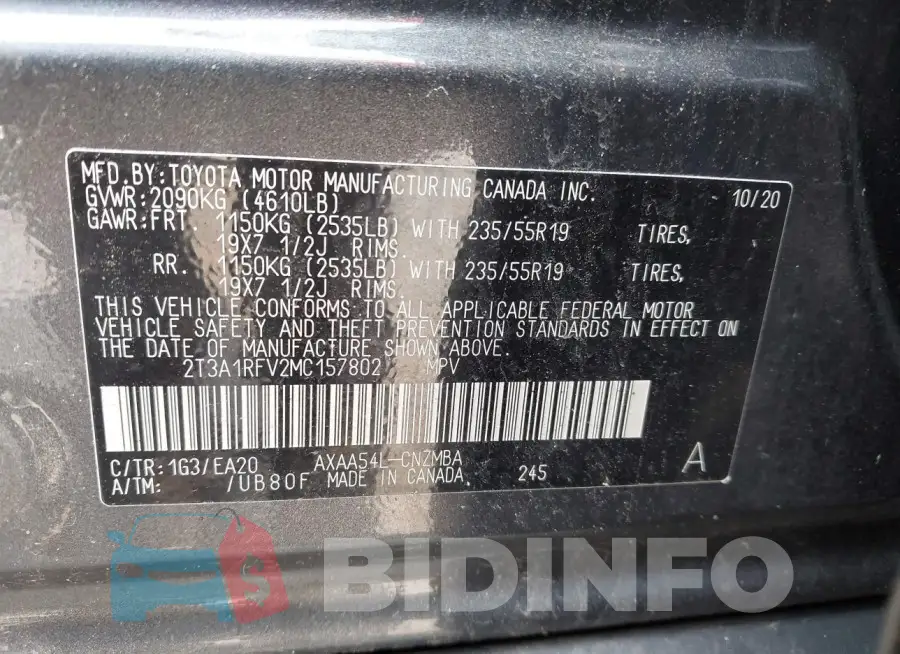 2T3A1RFV2MC157802 Photo# 9