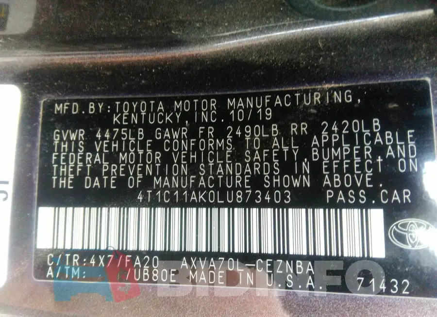 4T1C11AK0LU873403 Photo# 9