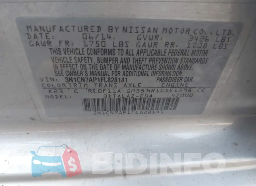 3N1CN7AP1FL828141 Photo# 9
