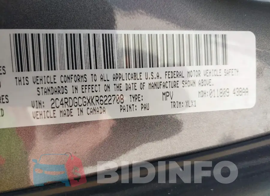 2C4RDGCGXKR622708 Photo# 9