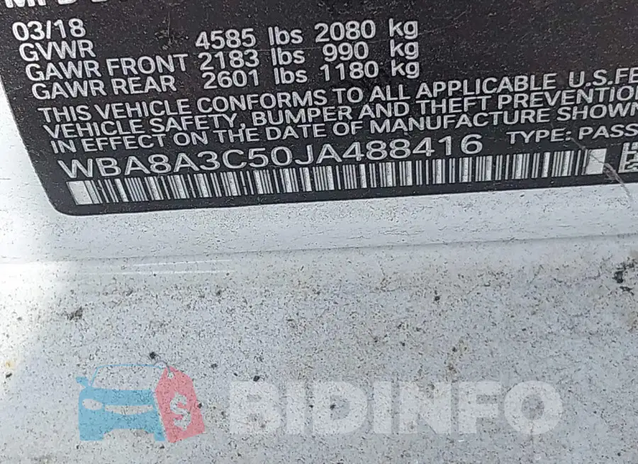 WBA8A3C50JA488416 Photo# 9
