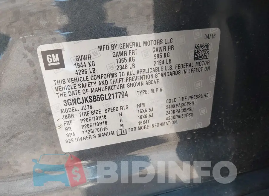 3GNCJKSB5GL217794 Photo# 9