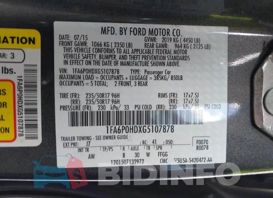 1FA6P0HDXG5107878 Photo# 9