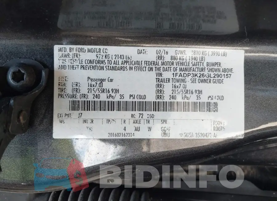 1FADP3K26GL290157 Photo# 9