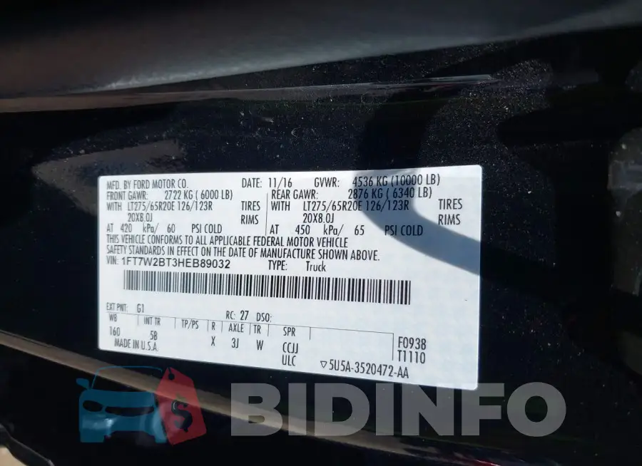 1FT7W2BT3HEB89032 Photo# 9