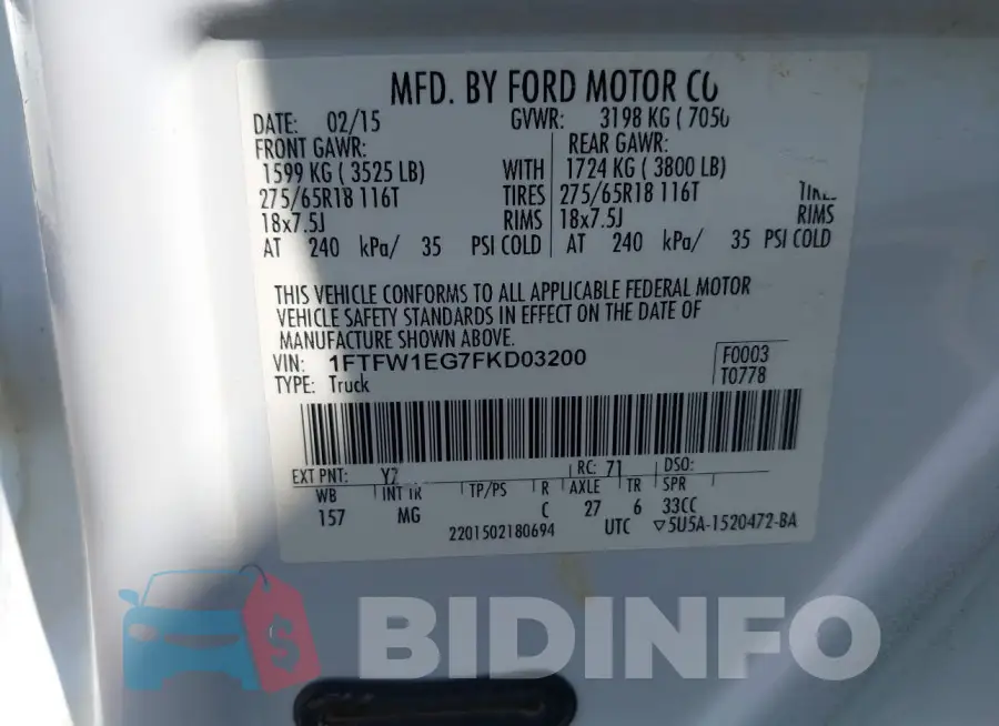 1FTFW1EG7FKD03200 Photo# 9