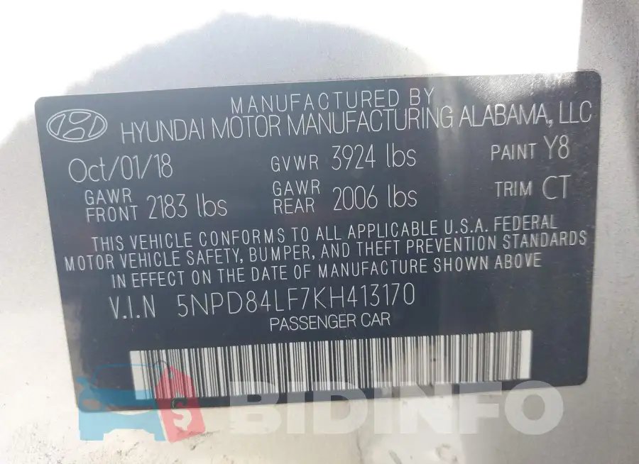5NPD84LF7KH413170 Photo# 9