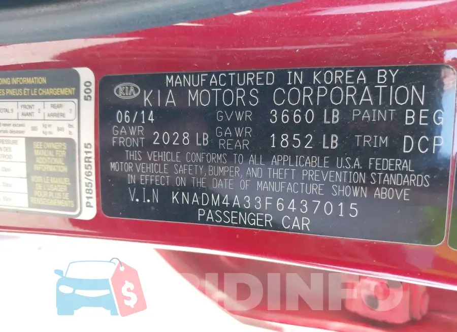 KNADM4A33F6437015 Photo# 9