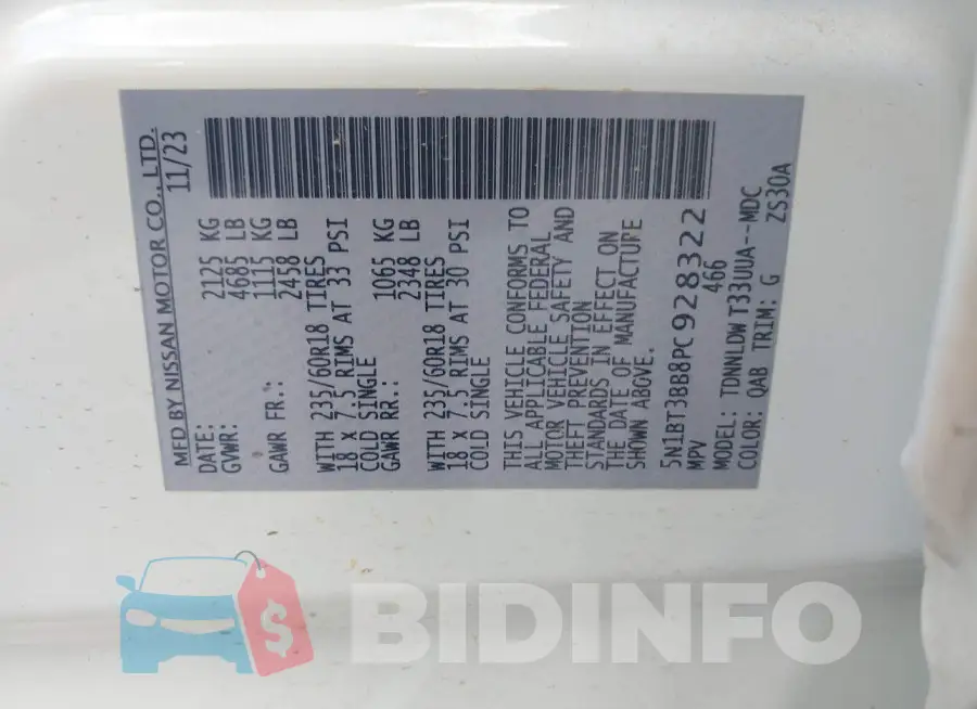 5N1BT3BB8PC928322 Photo# 9