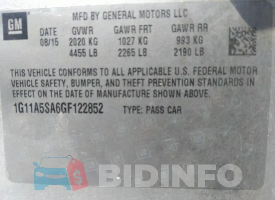 1G11A5SA6GF122852 Photo# 9