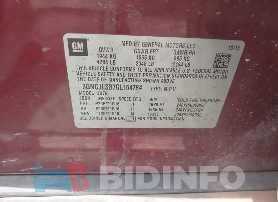 3GNCJLSB7GL154784 Photo# 9