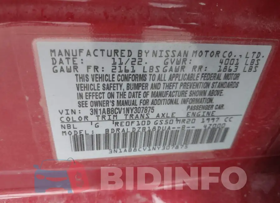 3N1AB8CV1NY307875 Photo# 9