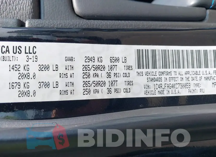 1C4RJFAG4KC730059 Photo# 9